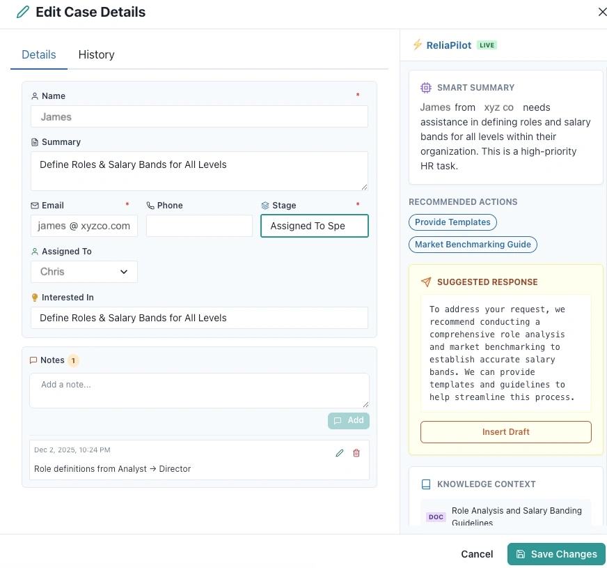 ReliaPilot AI Chatbot Interface