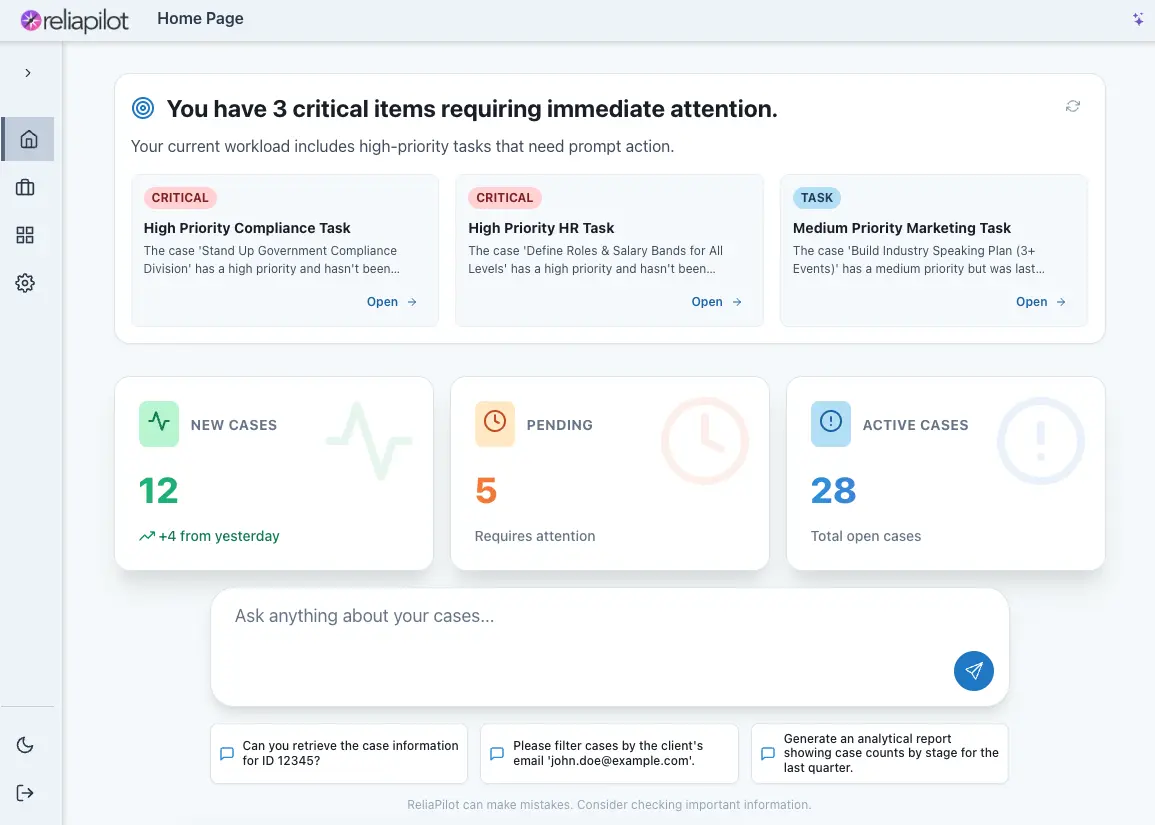 ReliaPilot AI Chatbot Dashboard